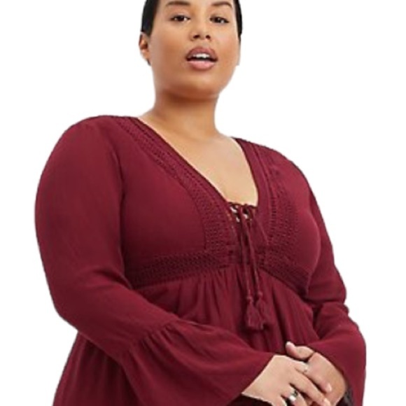 NET’S TORRID MINI GAUZE Burgundy LACE-UP SKATER DRESS SZ 1X - Picture 6 of 9